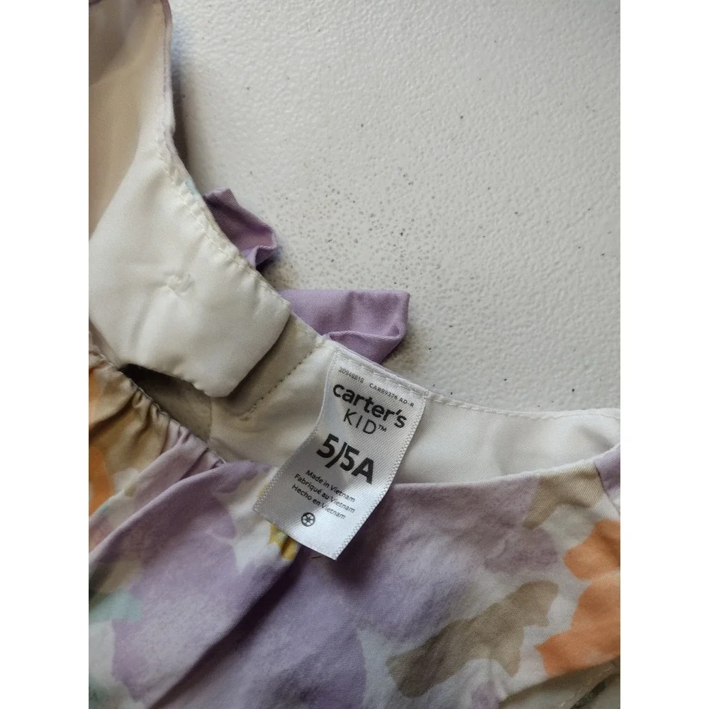 Carters Kid Girls 5 Floral Sleeveless Dress Pastel‎ Purple Orange Cotton Bow